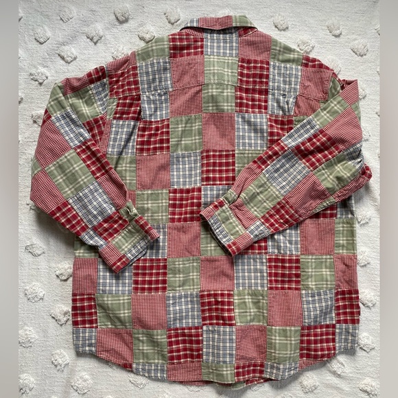 Vintage Eddie Bauer Patchwork Long Sleeve Button Down Shirt Oversized Office - Picture 4 of 7